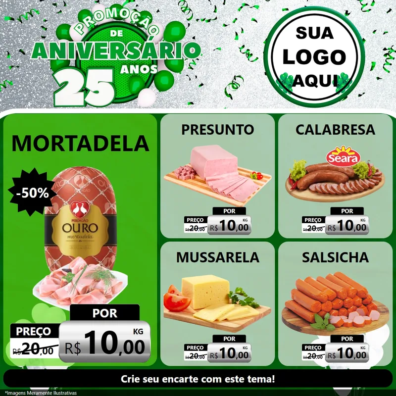 Modelo de Rede Social para Feed Facebook com o tema Promoção de Aniversário - 25 Anos para Frios e Laticínios