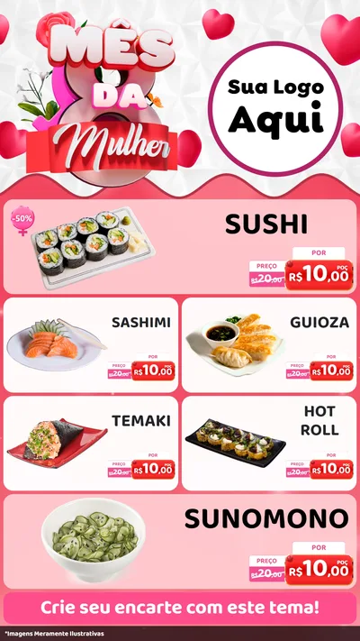 Modelo de TV para TV Vertical com o tema Mês da Mulher para Comida japonesa