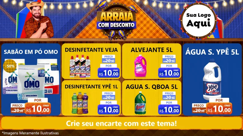Modelo de TV para TV Horizontal com o tema Arraiá Com Desconto para Produtos de Limpeza