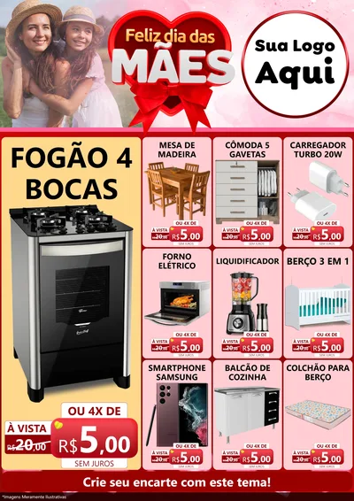Modelo de Encarte para Encarte A4 Vertical com o tema Feliz Dia Das Mães para Móveis e Eletro