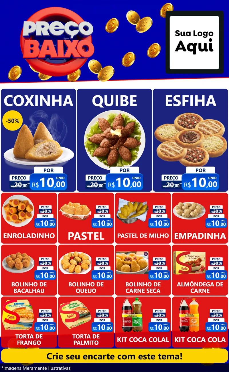 Modelo de Encarte para Encarte Grande com o tema Preço Baixo para Salgadaria