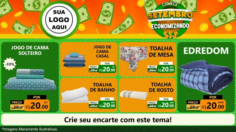 Modelo de TV para TV Horizontal com o tema Comece Setembro Economizando para Cama, Mesa e Banho