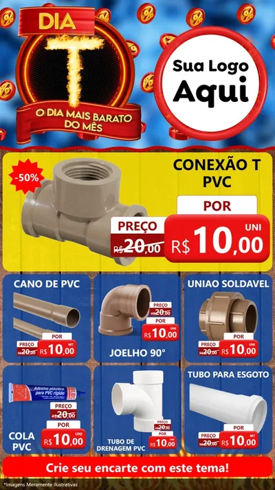 Modelo de Rede Social para Stories com o tema Dia T - O Dia Mais Barato Do Mês para Tubos e conexões