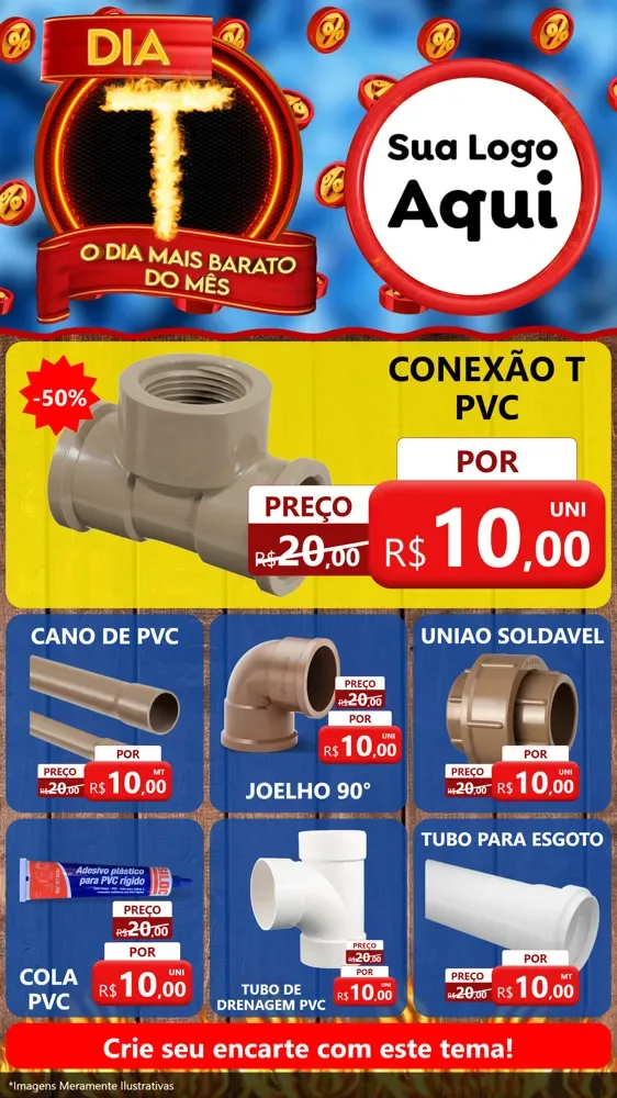 Modelo de Rede Social para Stories com o tema Dia T - O Dia Mais Barato Do Mês para Tubos e conexões