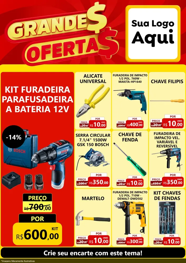 Modelo de Encarte para Encarte A4 Vertical com o tema Grandes Ofertas para Maquinas e Ferramentas