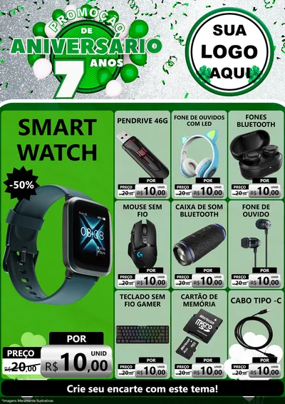Modelo de Encarte para Encarte A4 Vertical com o tema Promoção de Aniversário - 7 Anos para Informática
