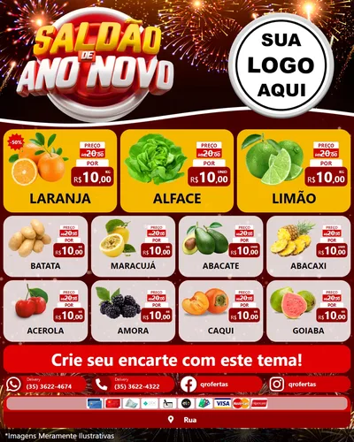 Modelo de Rede Social para Feed Instagram com o tema Saldão de Ano Novo para Hortifrúti