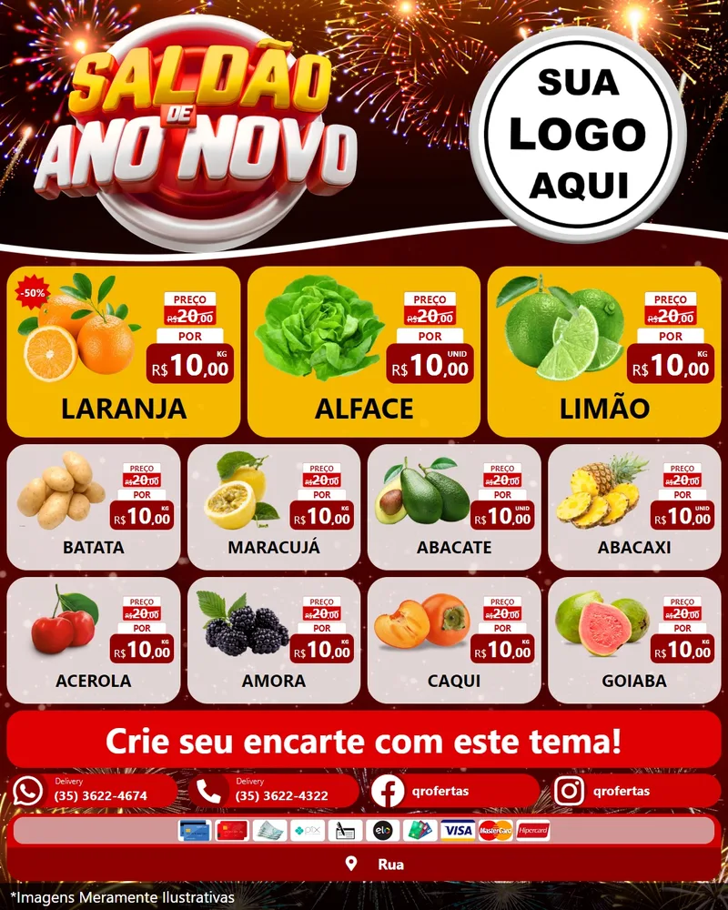 Modelo de Rede Social para Feed Instagram com o tema Saldão de Ano Novo para Hortifrúti