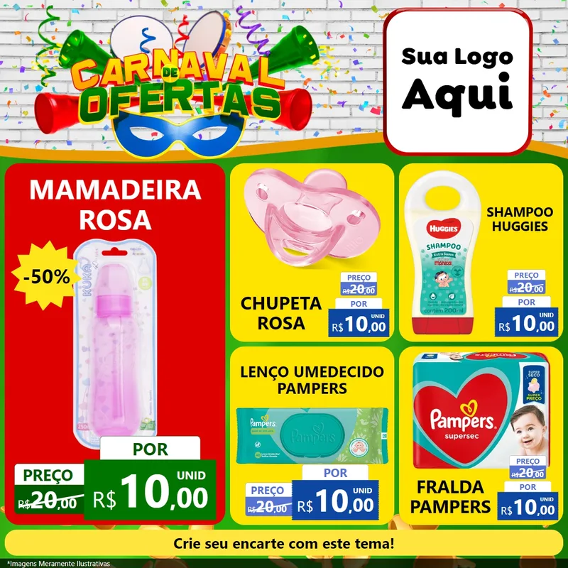 Modelo de Rede Social para Feed Facebook com o tema Carnaval de Ofertas para Bebês