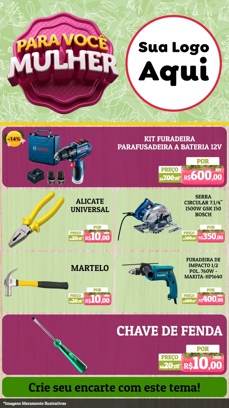 Modelo de TV para TV Vertical com o tema Para Você Mulher para Maquinas e Ferramentas