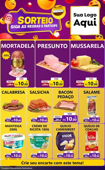Modelo de Encarte para Encarte Grande com o tema Sorteio para Frios e Laticínios