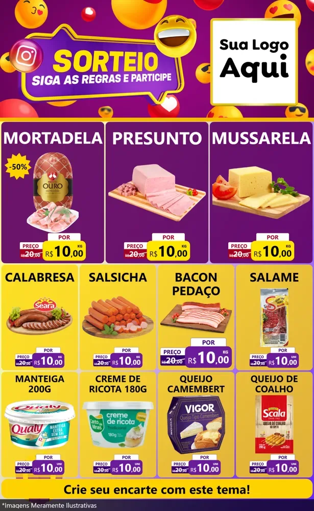 Modelo de Encarte para Encarte Grande com o tema Sorteio para Frios e Laticínios