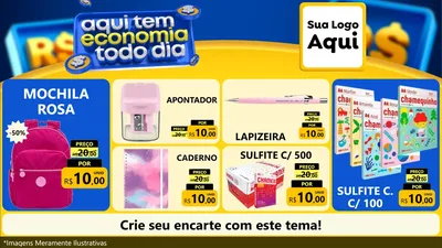 Modelo de TV para TV Horizontal com o tema Aqui Tem Economia Todo Dia para Papelaria