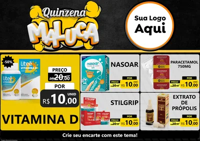 Modelo de Encarte para Encarte A4 Horizontal com o tema Quinzena Maluca para Farmácia