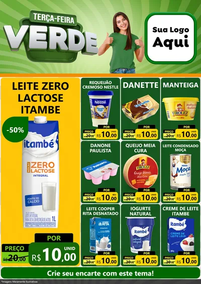 Modelo de Encarte para Encarte A4 Vertical com o tema Terça - Feira Verde para Frios e Laticínios