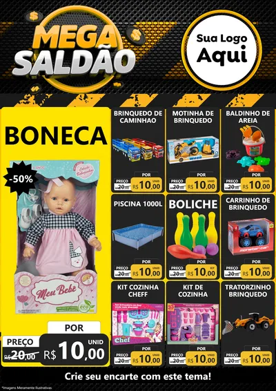 Modelo de Encarte para Encarte A4 Vertical com o tema Mega Saldão para Brinquedos