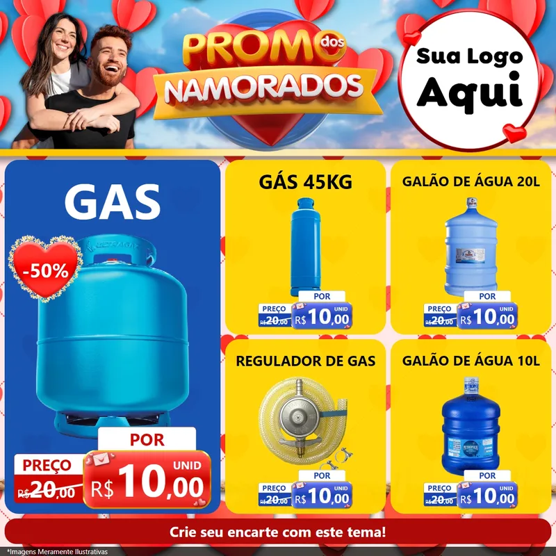 Modelo de Rede Social para Feed Facebook com o tema Promo dos Namorados para Água e gás