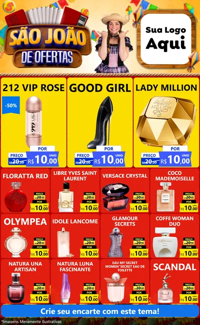 Modelo de Encarte para Encarte Grande com o tema São João de Ofertas para Perfumes