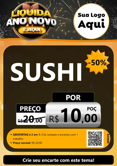 Modelo de Cartaz para Cartaz A4 Vertical com o tema Liquida Ano Novo É Aqui! para Comida japonesa