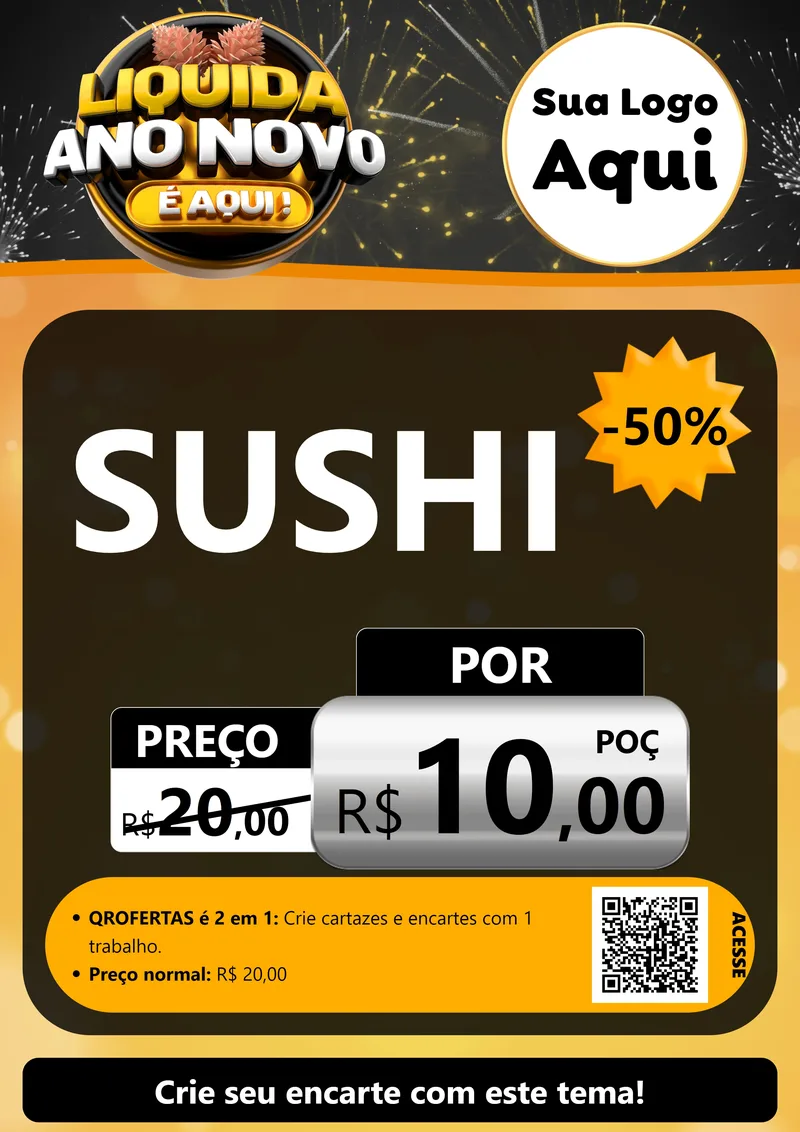 Modelo de Cartaz para Cartaz A4 Vertical com o tema Liquida Ano Novo É Aqui! para Comida japonesa