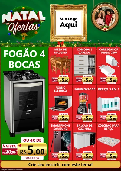 Modelo de Encarte para Encarte A4 Vertical com o tema Natal de Ofertas para Móveis e Eletro