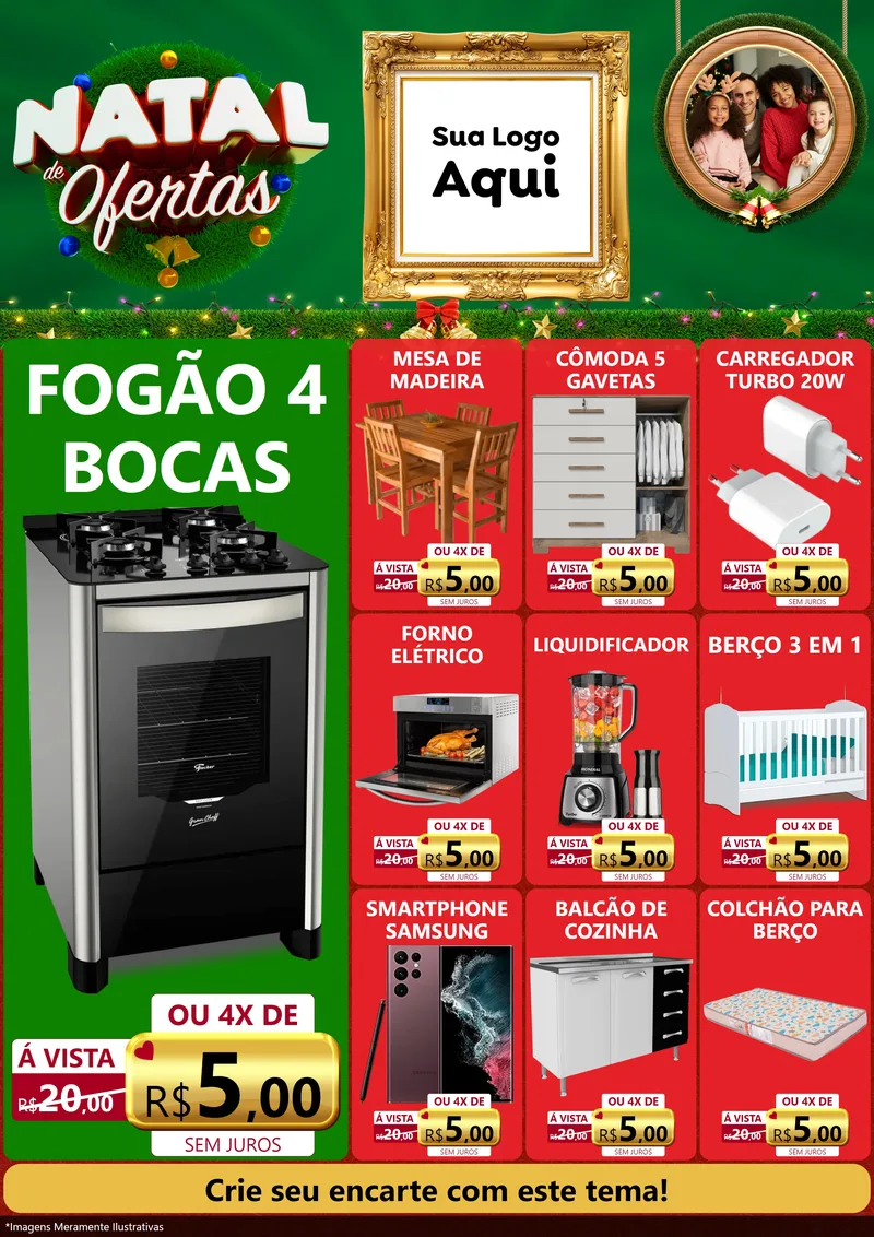 Modelo de Encarte para Encarte A4 Vertical com o tema Natal de Ofertas para Móveis e Eletro