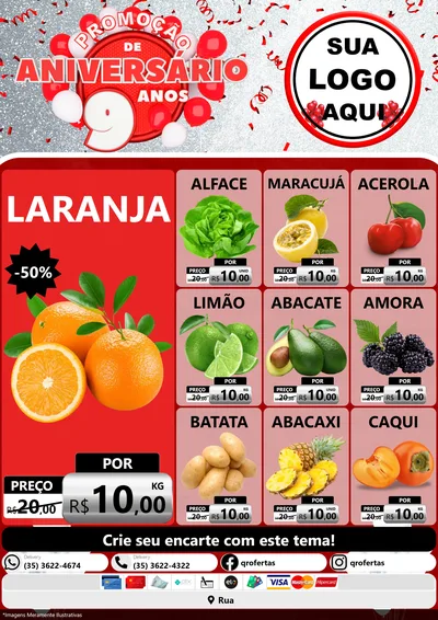 Modelo de Encarte para Encarte A4 Vertical com o tema Promoção de Aniversário - 9 Anos para Hortifrúti