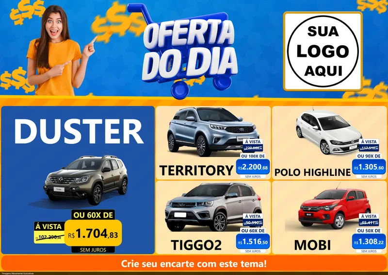 Modelo de Encarte para Encarte A4 Horizontal com o tema Oferta do Dia para Concessionaria de Carros