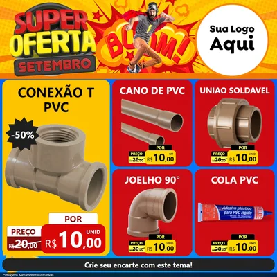 Modelo de Rede Social para Feed Facebook com o tema Super Oferta Setembro para Tubos e conexões