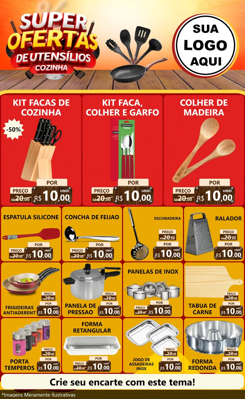Modelo de Encarte para Encarte Grande com o tema Super Ofertas de Utensílios - Cozinha para Utilidades Domésticas