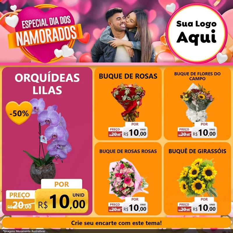 Modelo de Rede Social para Feed Facebook com o tema Especial Dia dos Namorados para Floricultura e jardim