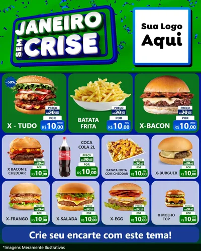 Modelo de Rede Social para Feed Instagram com o tema Janeiro Sem Crise para Hamburgueria
