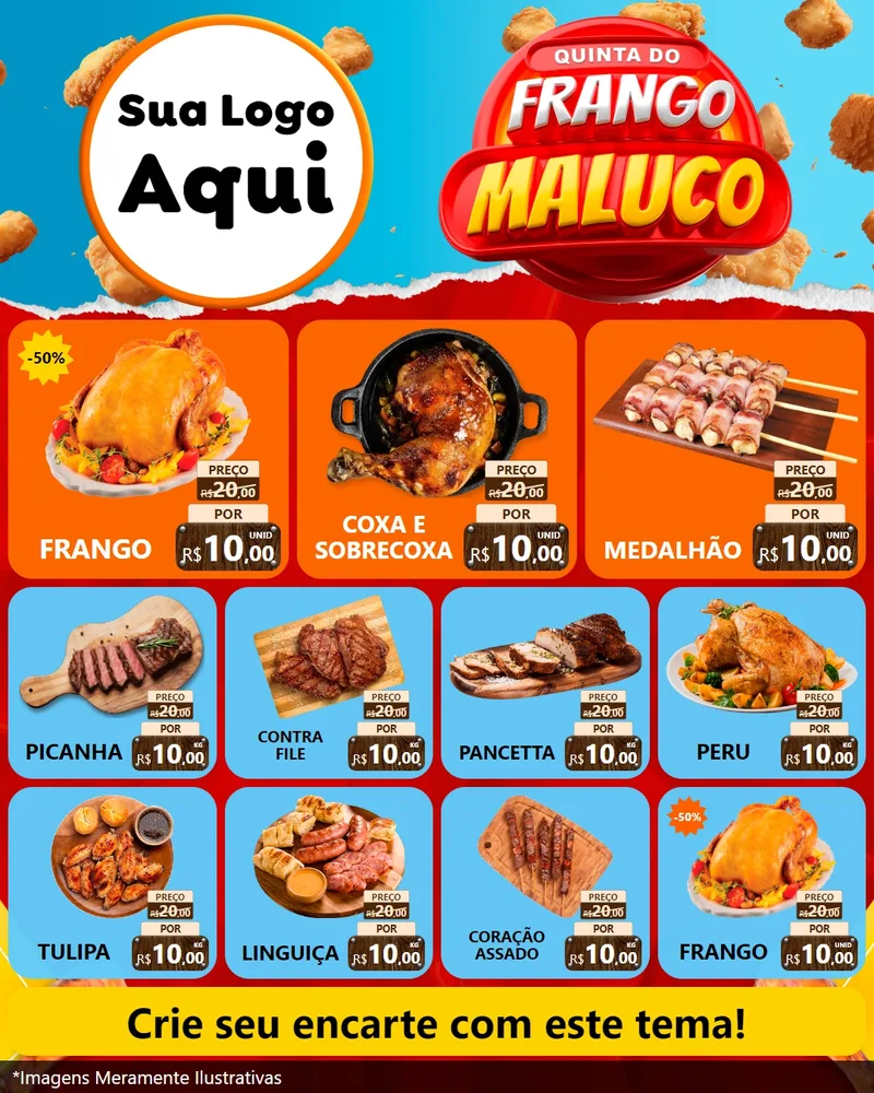 Modelo de Rede Social para Feed Instagram com o tema Quinta do Frango Maluco para Assados