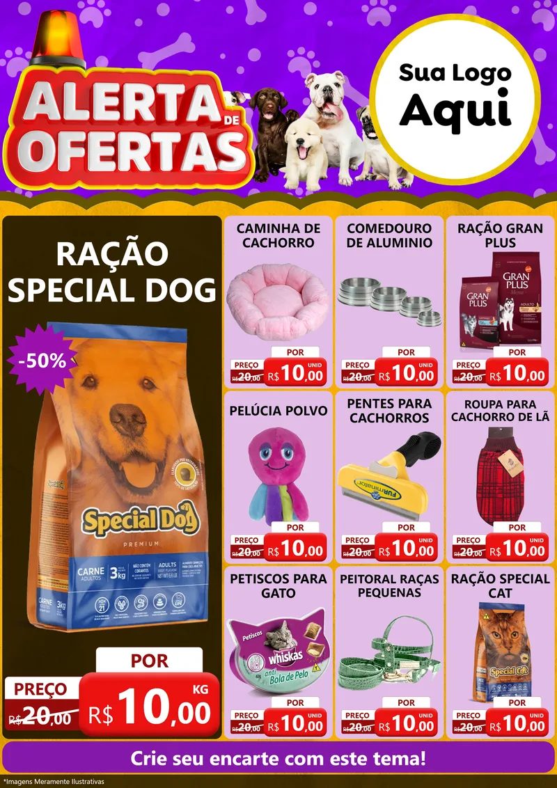 Modelo de Encarte para Encarte A4 Vertical com o tema Alerta de Oferta (pet) para Pet Shop