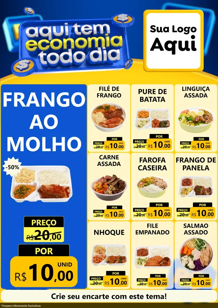 Modelo de Encarte para Encarte A4 Vertical com o tema Aqui Tem Economia Todo Dia para Restaurante