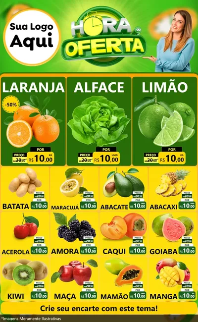 Modelo de Encarte para Encarte Grande com o tema Hora da Oferta para Hortifrúti