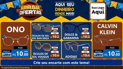 Modelo de TV para TV Horizontal com o tema Arraiá de Ofertas - Junina para Óticas