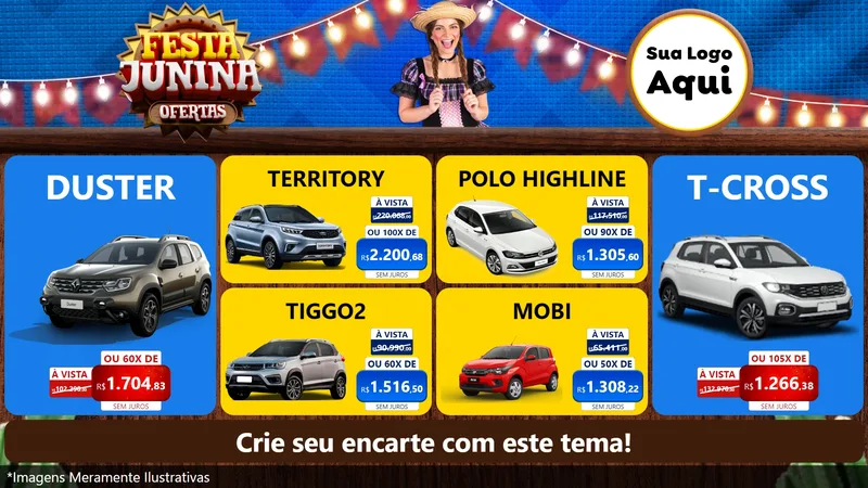 Modelo de TV para TV Horizontal com o tema Festa Junina Ofertas para Concessionaria de Carros