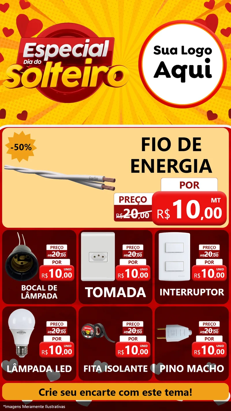 Modelo de Rede Social para Stories com o tema Especial Dia do Solteiro para Materiais Elétricos