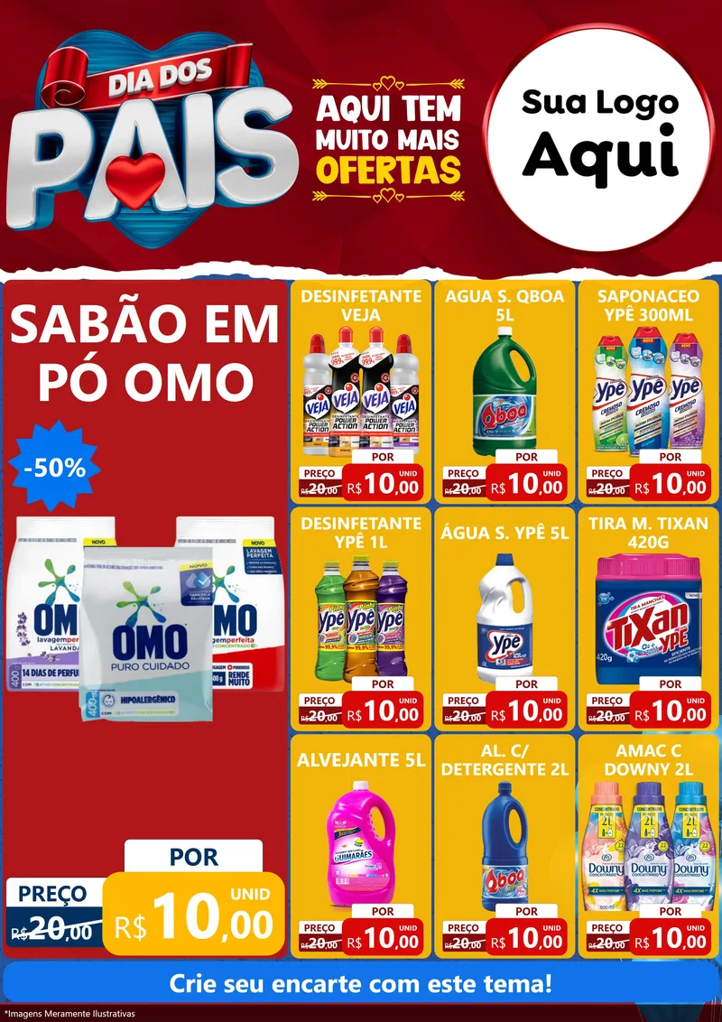 Modelo de Encarte para Encarte A4 Vertical com o tema Dia dos Pais para Produtos de Limpeza