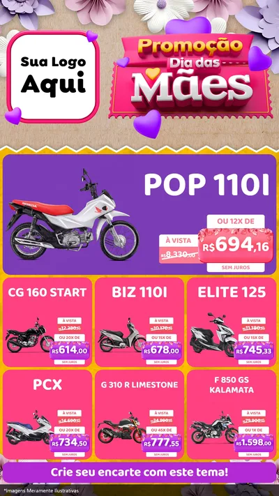 Modelo de Rede Social para Stories com o tema Promoção Dia das Mães para Concessionaria de Motos