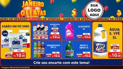 Modelo de TV para TV Horizontal com o tema Janeiro de Ofertas É Aqui! para Produtos de Limpeza