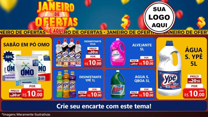Modelo de TV para TV Horizontal com o tema Janeiro de Ofertas É Aqui! para Produtos de Limpeza