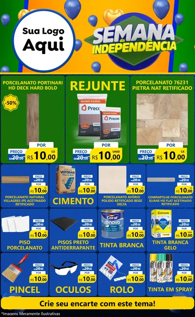 Modelo de Encarte para Encarte Grande com o tema Semana da Independência para Pisos e revestimentos