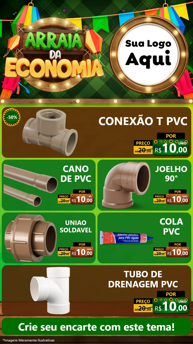 Modelo de TV para TV Vertical com o tema Arraiá de Economia para Tubos e conexões