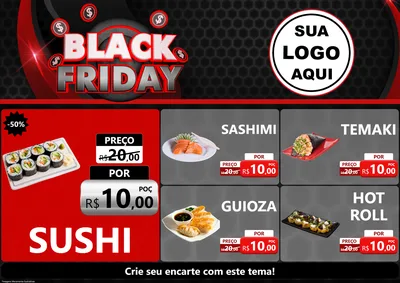 Modelo de Encarte para Encarte A4 Horizontal com o tema Black Friday para Comida japonesa