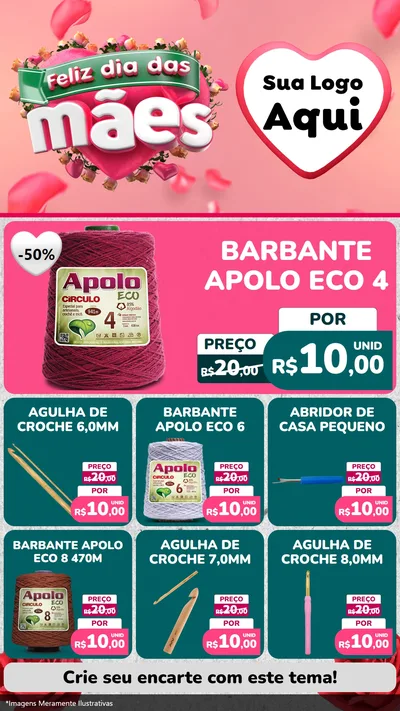 Modelo de Rede Social para Stories com o tema Feliz Dia das Mães para Armarinho e Aviamentos