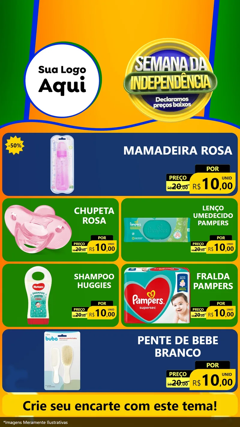 Modelo de TV para TV Vertical com o tema Semana da Independência Declaramos Preços Baixos para Bebês