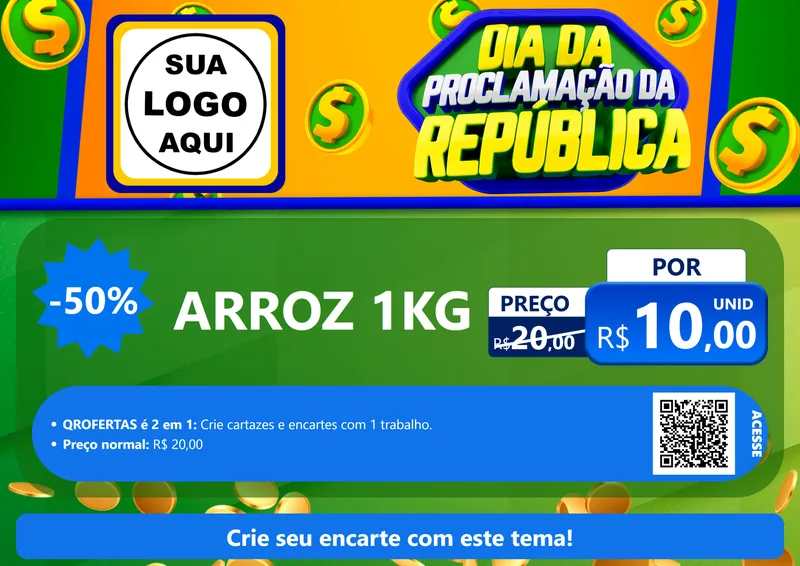 Modelo de Cartaz para Cartaz A4 Horizontal com o tema Dia Da Proclamação da República para Supermercado