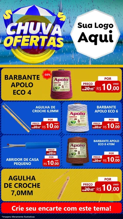 Modelo de TV para TV Vertical com o tema Chuva de Ofertas para Armarinho e Aviamentos